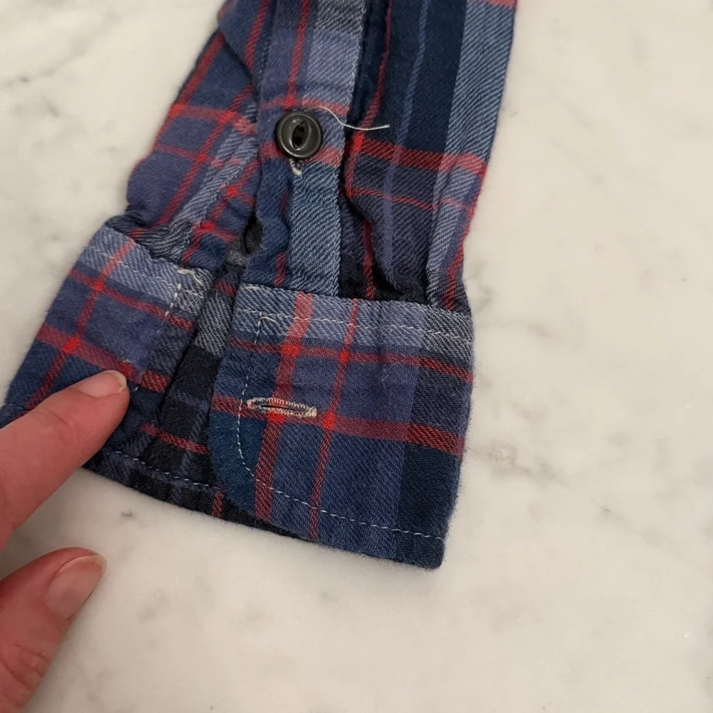 GAP Boys Navy Red Plaid Flannel Button Front Shirt Size 8